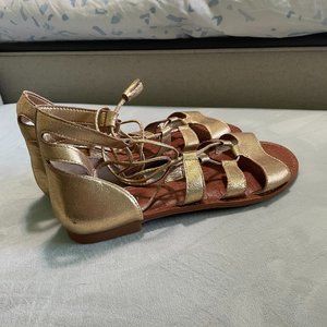 Gianni Bini Gold Metallic Gladiator Lace Up Boho Flat Sandal-Size 8.5